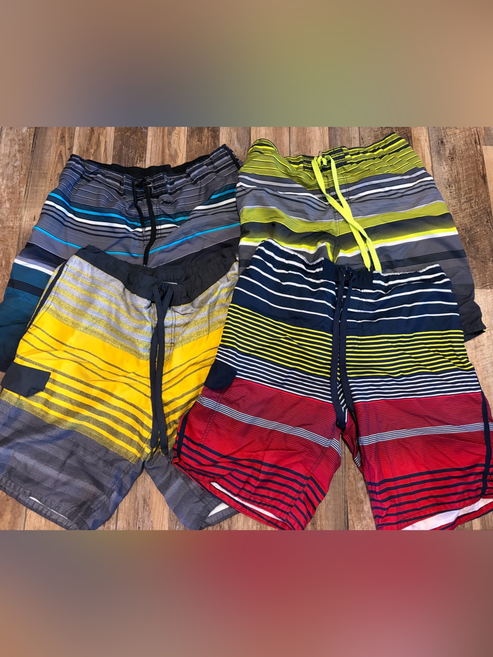 Men's Striped Swim Shorts set of 4 - Yellow, Red, Blue, Gray